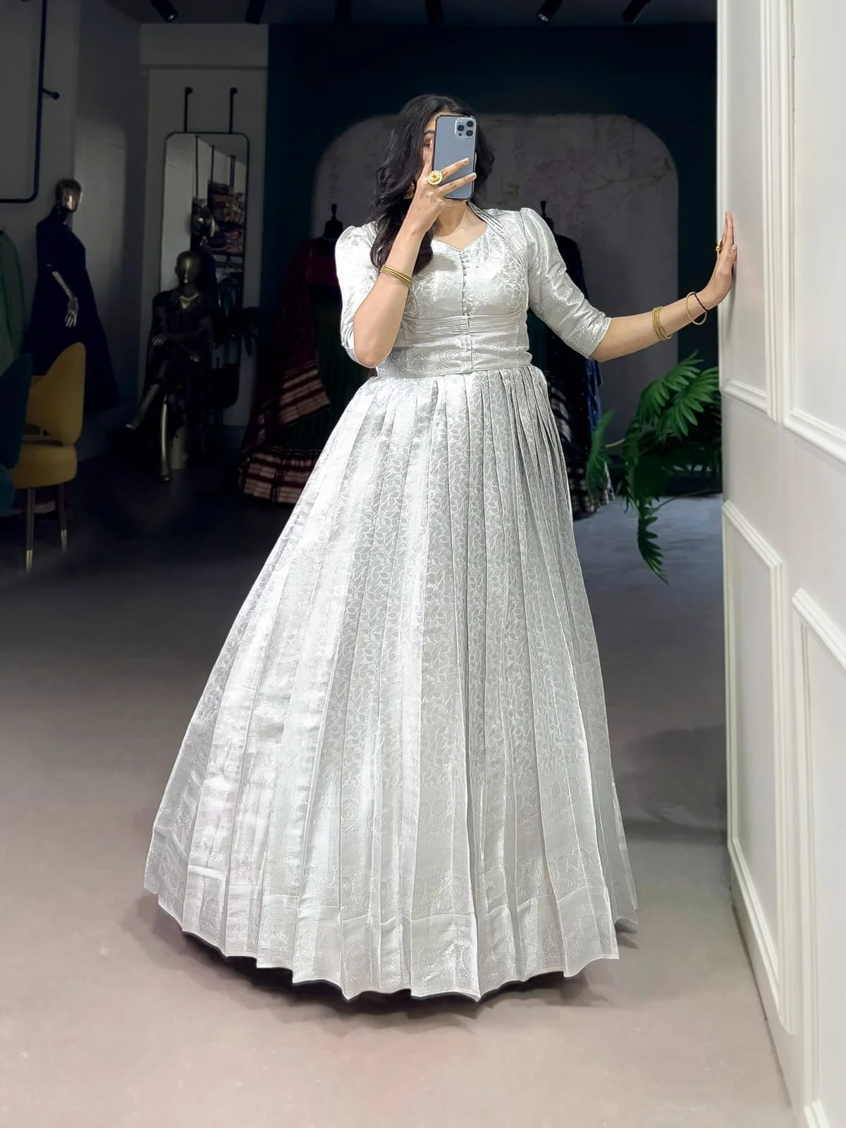 Silver Grey Kanjivaram Gown